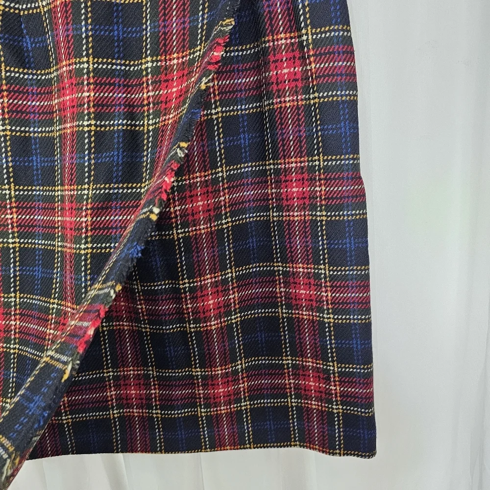 Jones New York Classic Plaid Wool Wrap Kilted Tartan Skirt Red Blue Buckle 14